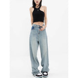 outfit inspo Women's Wide-Leg Jeans Autumn New Loose High Waist Draping Versatile Mopping Pants Pocket Dark Blue Straight Pants