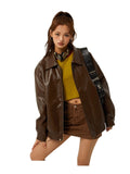 Aimays discover style ideas Brown Leather Coat Women's Autumn Cotton-Padded Jacket Quilted Motorcycle Lapel American Retro Pu Couple Jacket