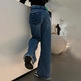 outfit inspo Women's Wide-Leg Jeans Autumn New Loose High Waist Draping Versatile Mopping Pants Pocket Dark Blue Straight Pants