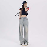 Aimays backpack inspo Visual Manual Casual Versatile Korean Style Loose Design Wide Leg Pants Regular Lengthened Jeans