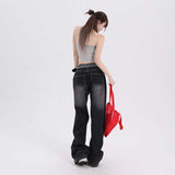 Aimays backpack inspo Visual Manual Casual Versatile Korean Style Loose Design Wide Leg Pants Regular Lengthened Jeans