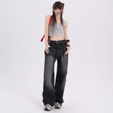 Aimays backpack inspo Visual Manual Casual Versatile Korean Style Loose Design Wide Leg Pants Regular Lengthened Jeans