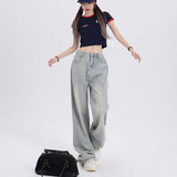 Aimays backpack inspo Visual Manual Casual Versatile Korean Style Loose Design Wide Leg Pants Regular Lengthened Jeans