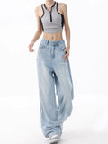 outfit inspo 2024 New Light Blue Washed Wide-Leg Jeans Women's Summer Super Soft Loose Mop Pants Pants