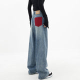 outfit inspo Women's Wide-Leg Jeans Autumn New Loose High Waist Draping Versatile Mopping Pants Pocket Dark Blue Straight Pants