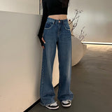 outfit inspo Women's Wide-Leg Jeans Autumn New Loose High Waist Draping Versatile Mopping Pants Pocket Dark Blue Straight Pants