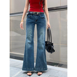 outfit inspo American-Style Retro Micro Flared Jeans for Women Summer Washed Blue All-Match Low Waist Straight Mop