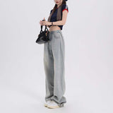 Aimays backpack inspo Visual Manual Casual Versatile Korean Style Loose Design Wide Leg Pants Regular Lengthened Jeans