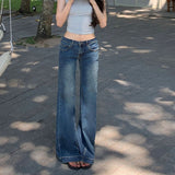 outfit inspo American-Style Retro Micro Flared Jeans for Women Summer Washed Blue All-Match Low Waist Straight Mop