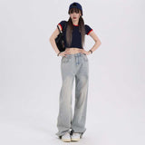 Aimays backpack inspo Visual Manual Casual Versatile Korean Style Loose Design Wide Leg Pants Regular Lengthened Jeans