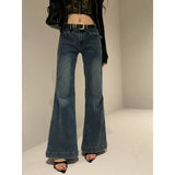 outfit inspo American-Style Retro Micro Flared Jeans for Women Summer Washed Blue All-Match Low Waist Straight Mop