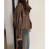 outfit inspo 2024 New Hong Kong Style PU Leather Coat for Women This Year Popular Design Sense American Retro Motorcycle Popular High-End