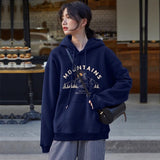 outfit inspo Oversize Loose plus Size Shoulder Lazy Style Coat for Women Spring Autumn and Winter Fleece-lined Thickened Navy Blue Hooded Sweater