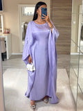 Aimays Autumn Loose Shiny Maxi Dress Women's Butterfly Batwing Long Sleeve Muslim Clothes Party Dress Solid Female Long Dress New