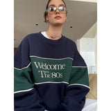 Aimays- Vintage Sweatshirts Women American 90s Retro Preppy Style Pullovers Oversized Aesthetic Casual Female Korean Streetwear