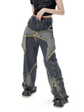 AIMAYS-New women star stitching tassel pants American retro high street jeans loose wide leg pants trendy punk y2k pants