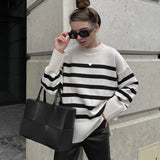 Aimays-Casual Oversized Striped Pullovers Women Knitted Basic Autumn Winter Loose-Fitting Thick Jumpers Sweaters Female Clothing