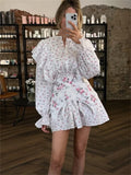 Aimays-hoco dresses  Printed Fashion Lace-Up Mini Dress For Women Ruffled Patchwork High Waist Slim Fashion Dress Women's Contrast Summer Dress