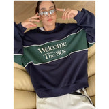 Aimays- Vintage Sweatshirts Women American 90s Retro Preppy Style Pullovers Oversized Aesthetic Casual Female Korean Streetwear