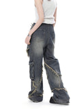 AIMAYS-New women star stitching tassel pants American retro high street jeans loose wide leg pants trendy punk y2k pants