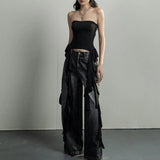 Aimays-Y2k Tank Tops Asymmetrical Fringed Ruffle Top Streetwear Black Strapless Womans Summer Clothes