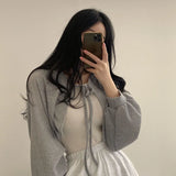 Aimays-Lucyever White Knitted Cardigan Women Summer Thin Sunscreen Lace-Up Knitwear Tops Female Korean Style Lantern Sleeve Short Coat