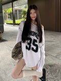 Aimays-Fall Outfits - Streetwear Oversized Off Shoulder Sweatshirts Women Aesthetic Letter Graphic Jerseys Grunge Y2k Hoodies Long Sleeve Top