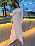 Aimays Autumn Loose Shiny Maxi Dress Women's Butterfly Batwing Long Sleeve Muslim Clothes Party Dress Solid Female Long Dress New