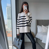 Aimays-Casual Oversized Striped Pullovers Women Knitted Basic Autumn Winter Loose-Fitting Thick Jumpers Sweaters Female Clothing