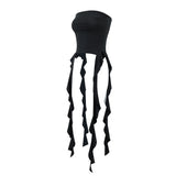 Aimays-Y2k Tank Tops Asymmetrical Fringed Ruffle Top Streetwear Black Strapless Womans Summer Clothes