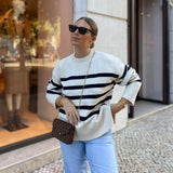 Aimays-Casual Oversized Striped Pullovers Women Knitted Basic Autumn Winter Loose-Fitting Thick Jumpers Sweaters Female Clothing