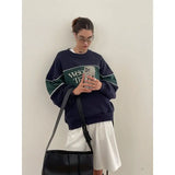 Aimays- Vintage Sweatshirts Women American 90s Retro Preppy Style Pullovers Oversized Aesthetic Casual Female Korean Streetwear