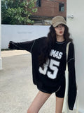 Aimays-Fall Outfits - Streetwear Oversized Off Shoulder Sweatshirts Women Aesthetic Letter Graphic Jerseys Grunge Y2k Hoodies Long Sleeve Top