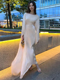 Aimays Autumn Loose Shiny Maxi Dress Women's Butterfly Batwing Long Sleeve Muslim Clothes Party Dress Solid Female Long Dress New