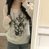 Aimays- Harajuku Y2K Women Knitwear Vintage Knit Tshirt See Through Graphic Pullovers Gothic Korea Fashion Long Sleeve Spring