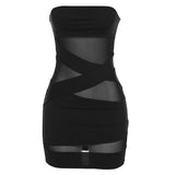Aimays Party Outfits Summer Vacation Sexy Clothing Cross front solid mesh backless patchwork tube mini dress