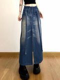 Aimays-Blue Denim Low Waist Long Skirt