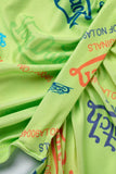 AIMAYSFluorescent Green Sexy Letter Patchwork Fold Strap Design 3 Piece Sets