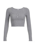 Aimays-Square Neck Ribbed Knitted Long Sleeve Top