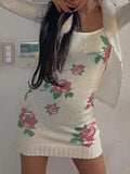Aimays-Knitted Sleeveless Floral Mini Dress