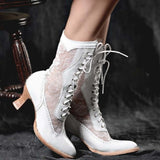 Aimays   INS Hot Sale Vintage Lace Cowgirls Luxury Women Boots Lace Up Autumn Casual Party Dress Cosplay High Heels Shoes