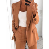Aimays   Summer Autumn Solid Blazer Coat Notched Long Sleeve Cardigan Button Casual Jacket Suits Office Lady Black Blazers