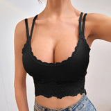 Aimays  Backless Lace Camisole Backless Crop Top  Ladies Summer Vintage Sexy Sweet Vest Solid Color Simple Top Women's Underwear