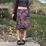 Aimays-Fall Outfits Outwear Streetwear y2k 90s Fashion Korean Harajuku Fairy Grunge Kawaii High-Waist Straight Midi Skirts Vintage Streetwear Y2k Aesthetic Floral Print Skirts