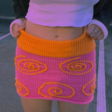 Aimays  Knitted Color Block Crochet Mini Skirt  Women Girls Y2K High Waist Bodycon Knitting Skirts Summer Club Streetwear