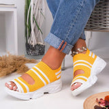 Aimays   New Women Sandals  High Heels Platform Women Shoes Summer Female Flats Knitting Slip On Peep Toe Casual Women Sandals