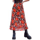 Aimays-Fall Outfits Outwear Streetwear y2k 90s Fashion Korean Harajuku Fairy Grunge Kawaii High-Waist Straight Midi Skirts Vintage Streetwear Y2k Aesthetic Floral Print Skirts