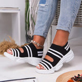 Aimays   New Women Sandals  High Heels Platform Women Shoes Summer Female Flats Knitting Slip On Peep Toe Casual Women Sandals