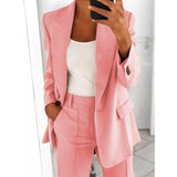 Aimays   Summer Autumn Solid Blazer Coat Notched Long Sleeve Cardigan Button Casual Jacket Suits Office Lady Black Blazers