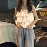 Aimays- Aimays Camis Women Summer Ruffles Sweet Korean Style Camisoles Fashion Elegant Loose Sexy Chic Solid Color Womens Streetwear Ulzzang